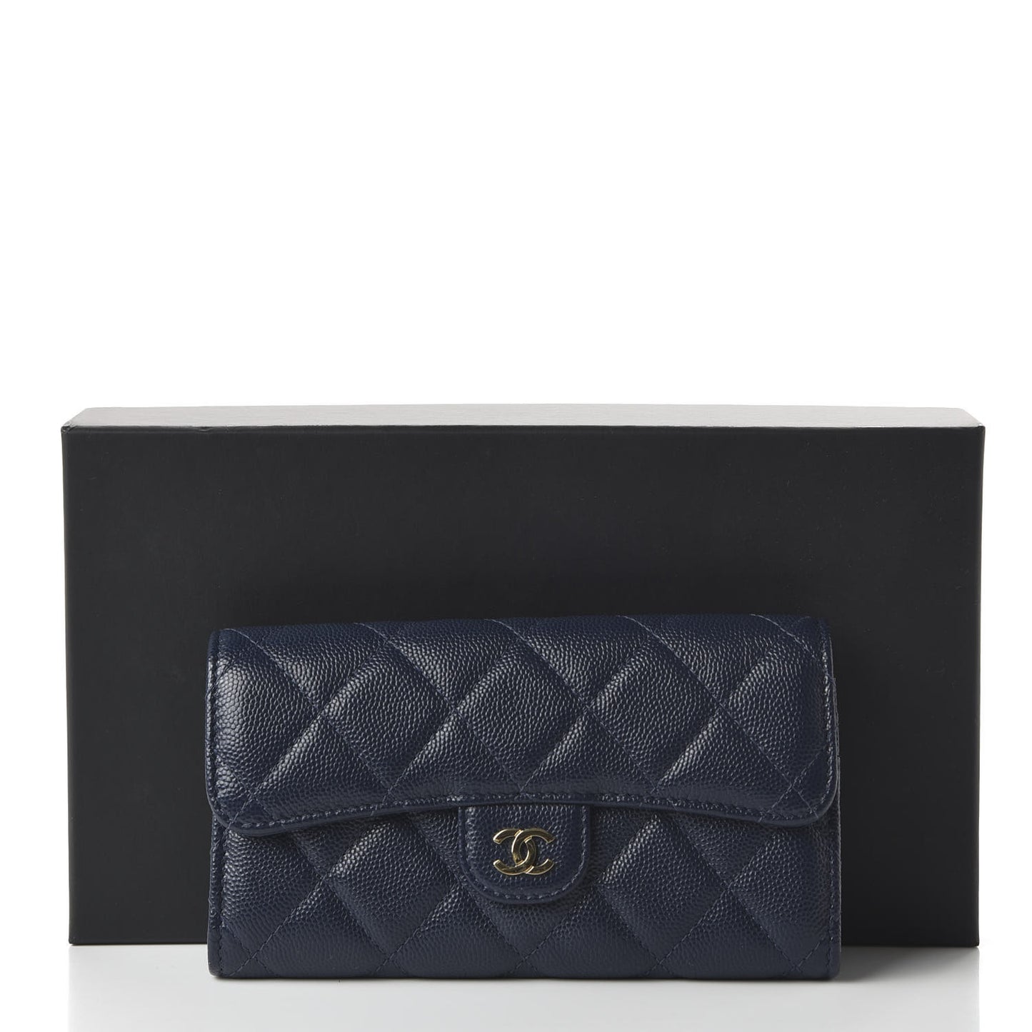 Caviar Quilted Medium Flap Wallet Blue