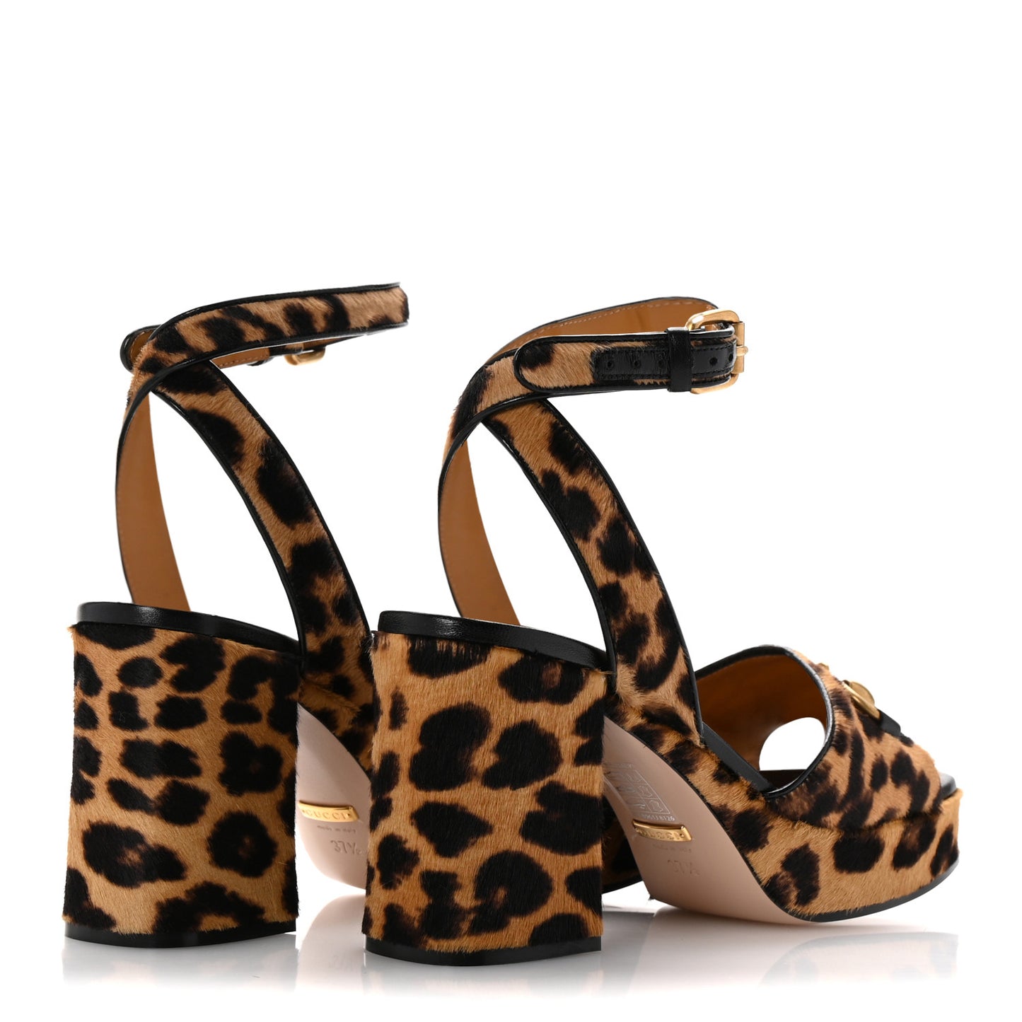 Calf Hair Leopard Print Horsebit 25/60mm Platform Sandals 37.5 Hazelnut Black