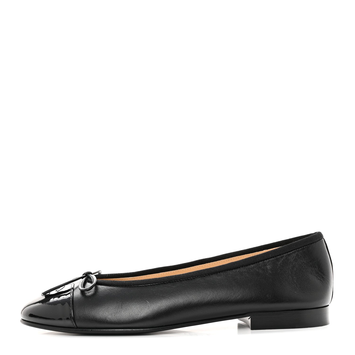 Chanel Lambskin Patent CC Cap Toe Ballerina Flats 37.5 Black 1 of 9