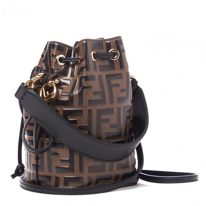 Fendi Vitello Liberty F is Fendi Bi-Color FF 1974 Embossed Mini Mon Tresor Bucket Bag Maya Black 2 of 7