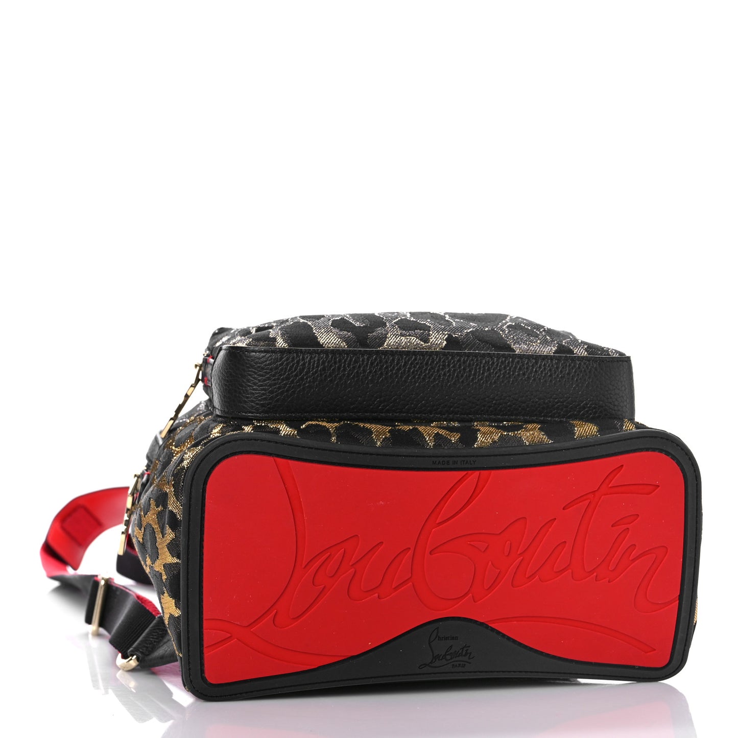 Nylon Calfskin Leopard Studded Small Backloubi Backpack Black