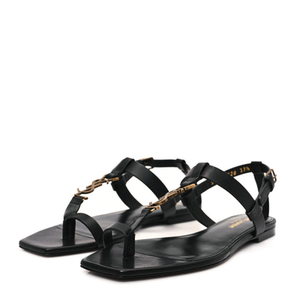 Saint Laurent Calfskin Cassandra Monogram Sandals 37.5 Black 4 of 10