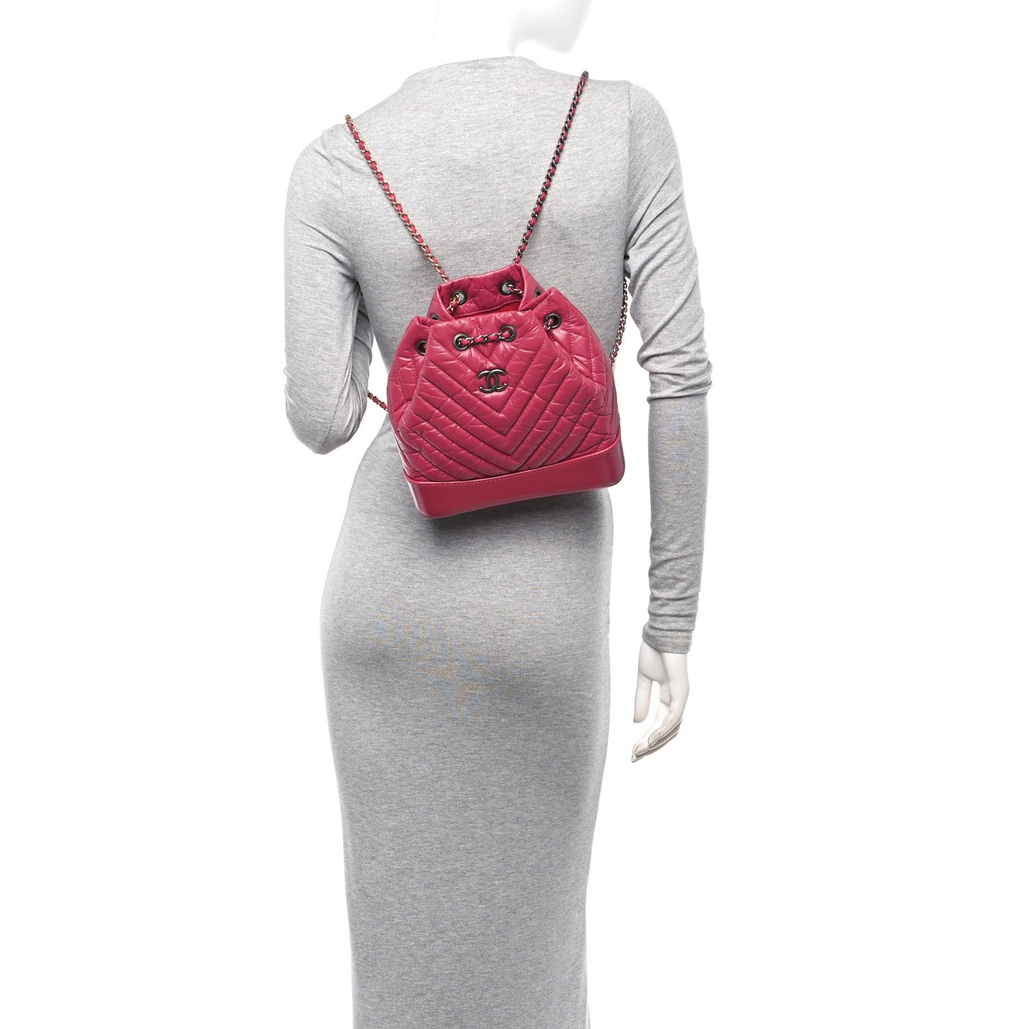 Aged Calfskin Chevron Quilted Small Gabrielle Backpack Dark Pink