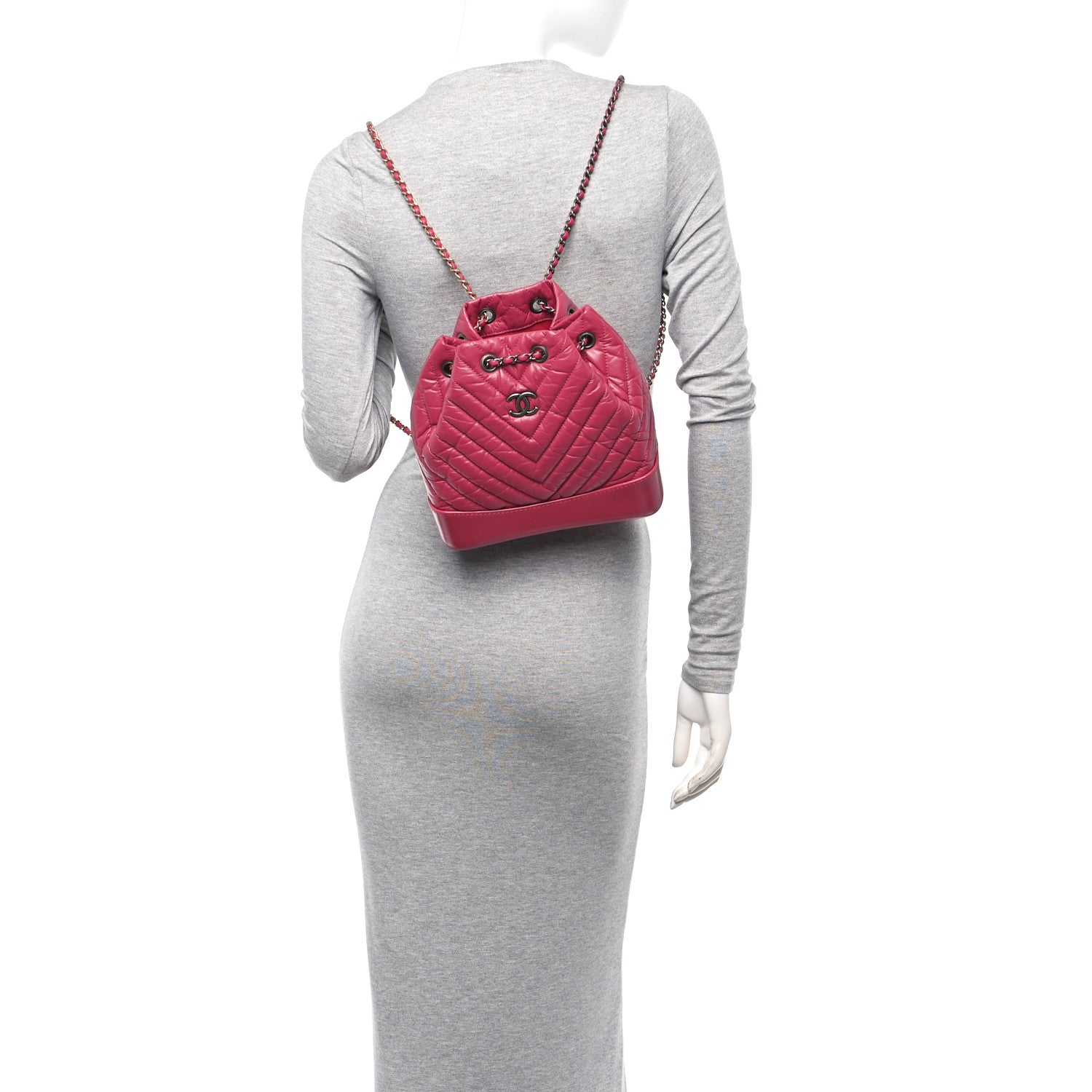 Chanel Aged Calfskin Chevron Quilted Small Gabrielle Backpack Dark Pink 3 of 10