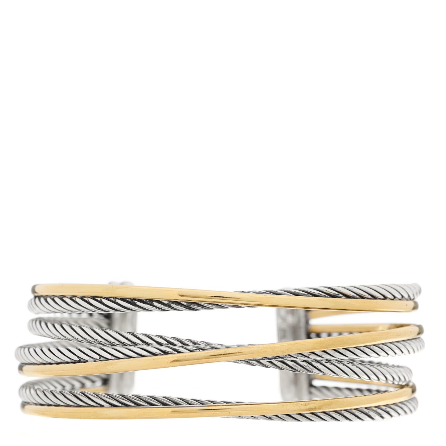Sterling Silver 18K Yellow Gold 21mm Four Row Crossover Cuff Bracelet