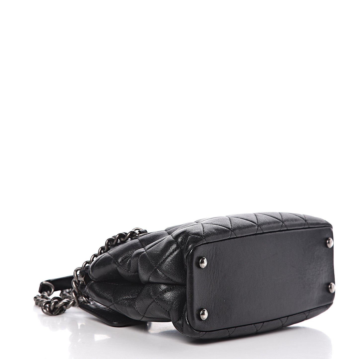 Shiny Sheepskin Quilted Small Shopping Tote Black