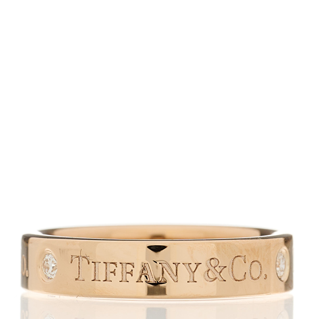 18K Rose Gold Diamond 4mm Logo Band Ring 48 4.5