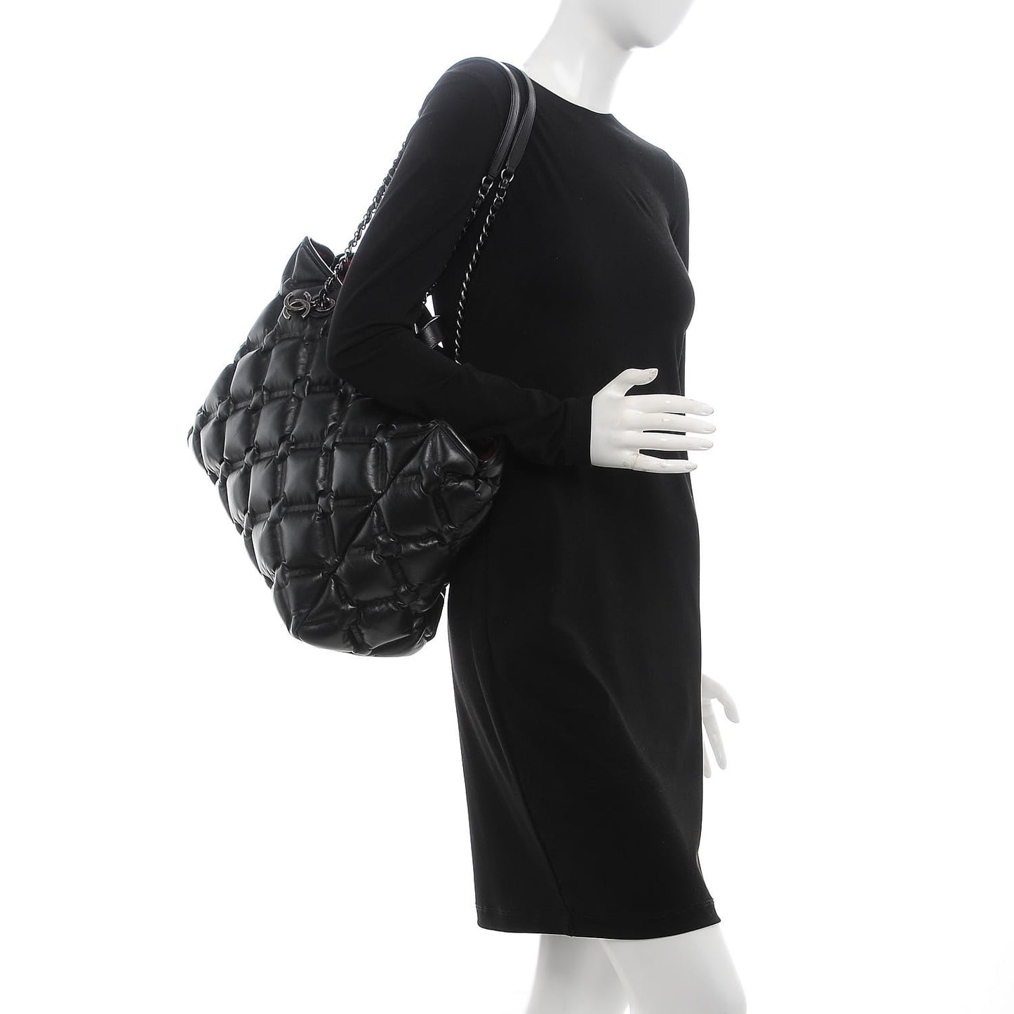 Calfskin Quilted Large Chesterfield Tote Black