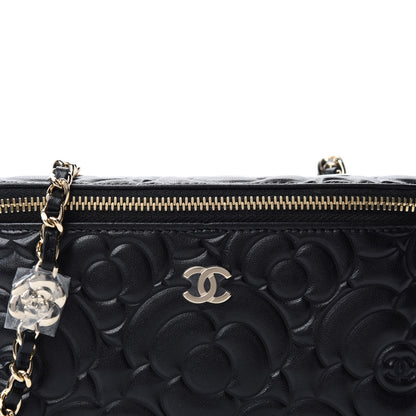 Chanel Lambskin Camellia Embossed Small Vanity Case With Chain Black 10 of 11