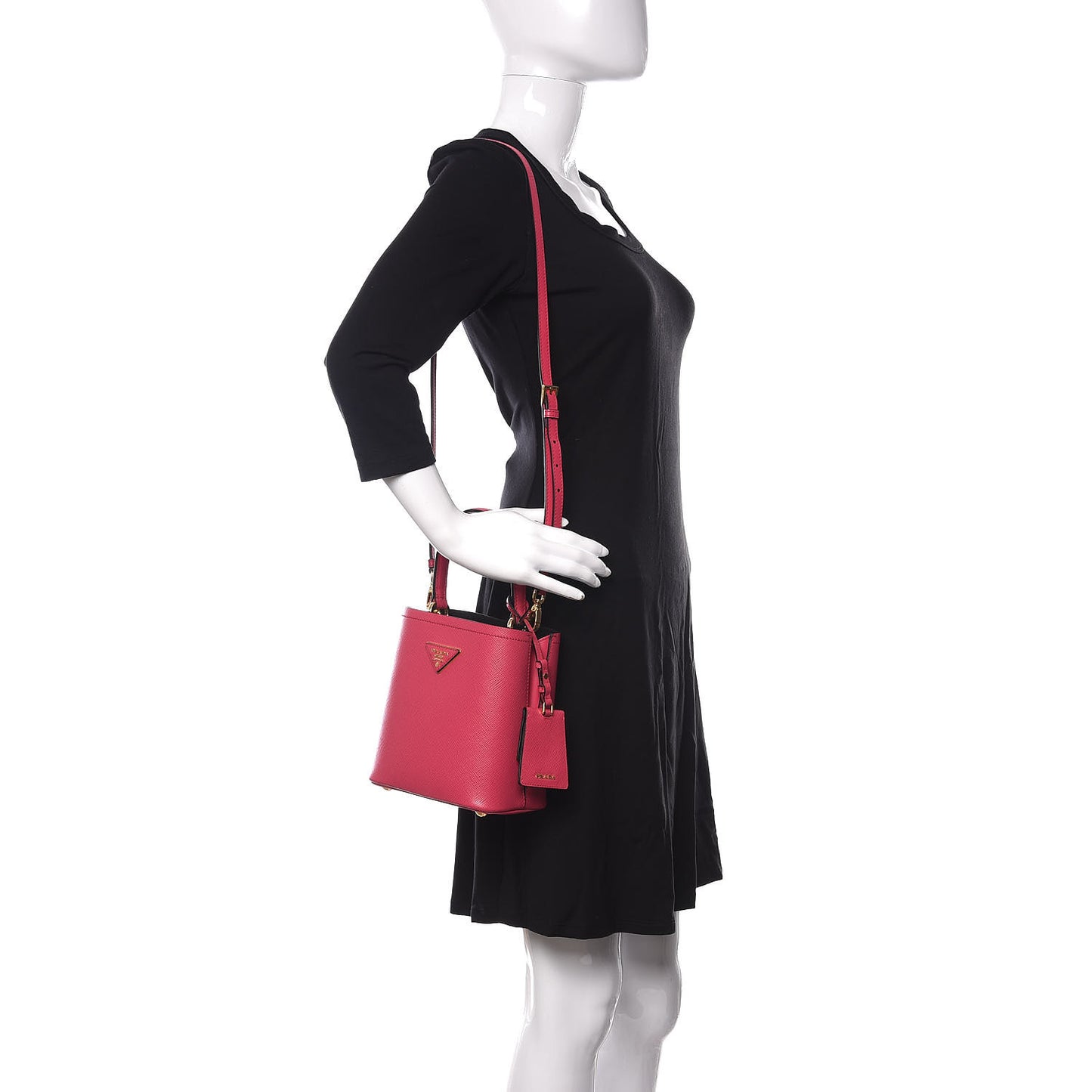 Saffiano Cuir Calfskin Small Panier Bucket Bag Magenta Black