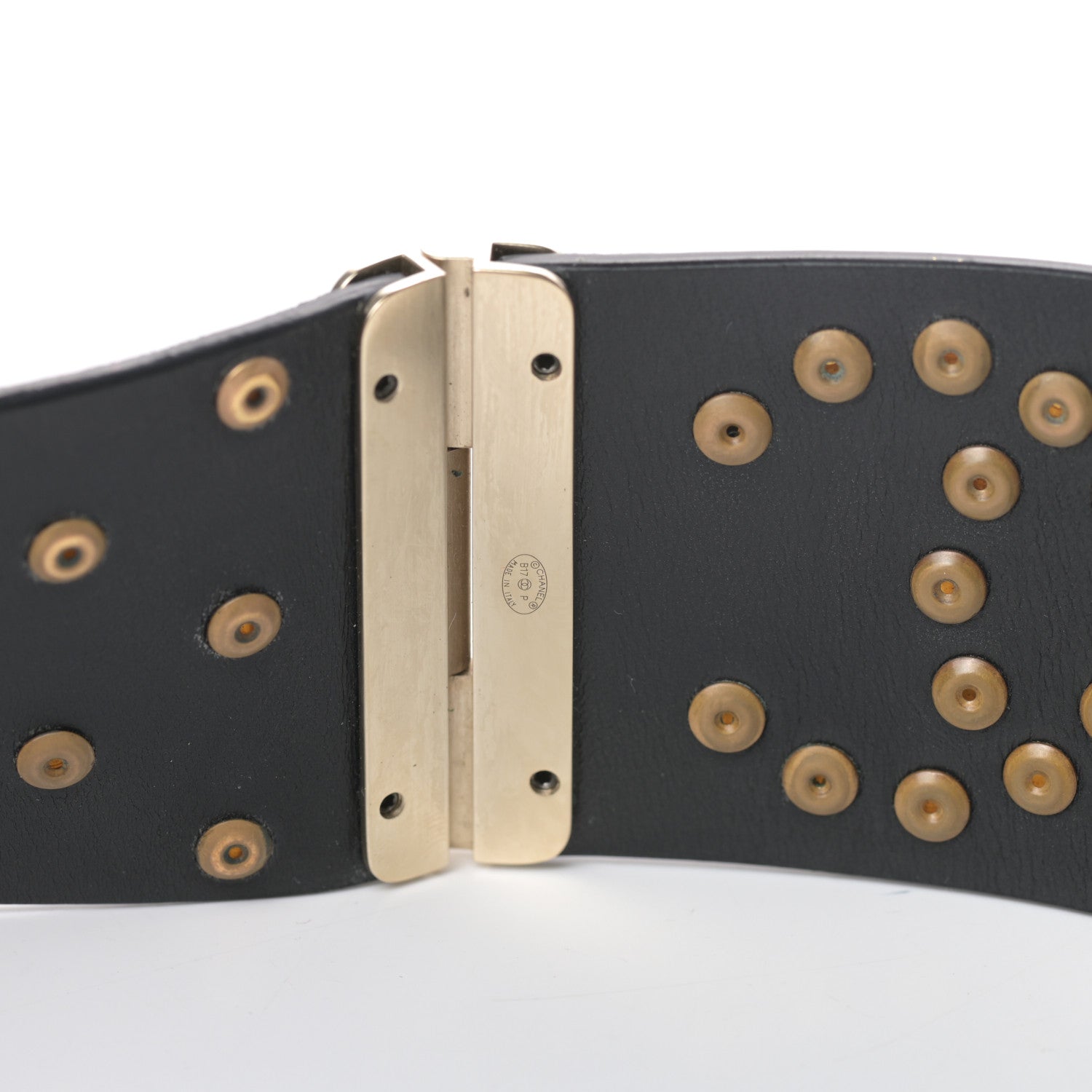 Chanel Lambskin Calfskin Pearl CC Cuff Bracelet Black Gold 4 of 5