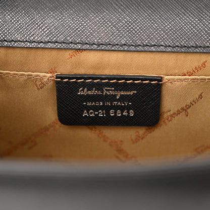 Salvatore Ferragamo Printed Calfskin Gancini Bow Chain Shoulder Bag Black 6 of 14