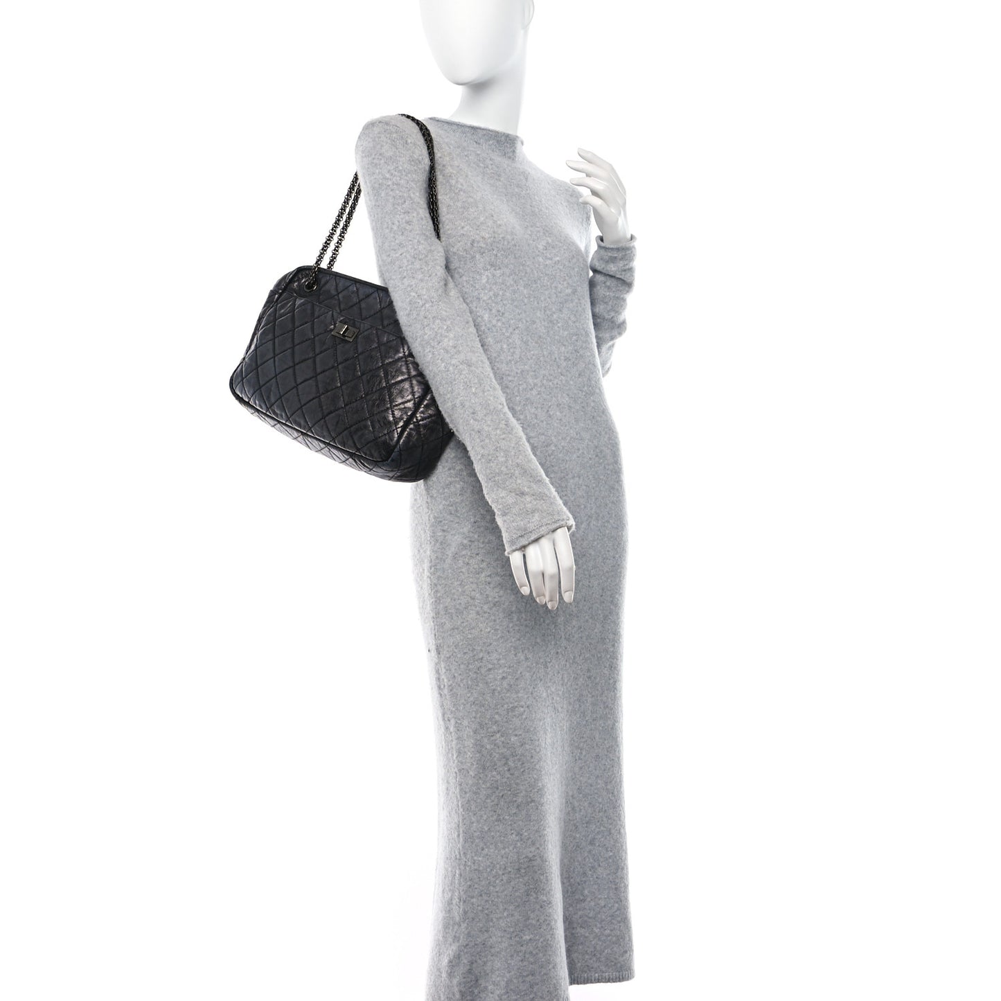 Metallic Aged Calfskin Quilted Large Reissue Camera Case Black