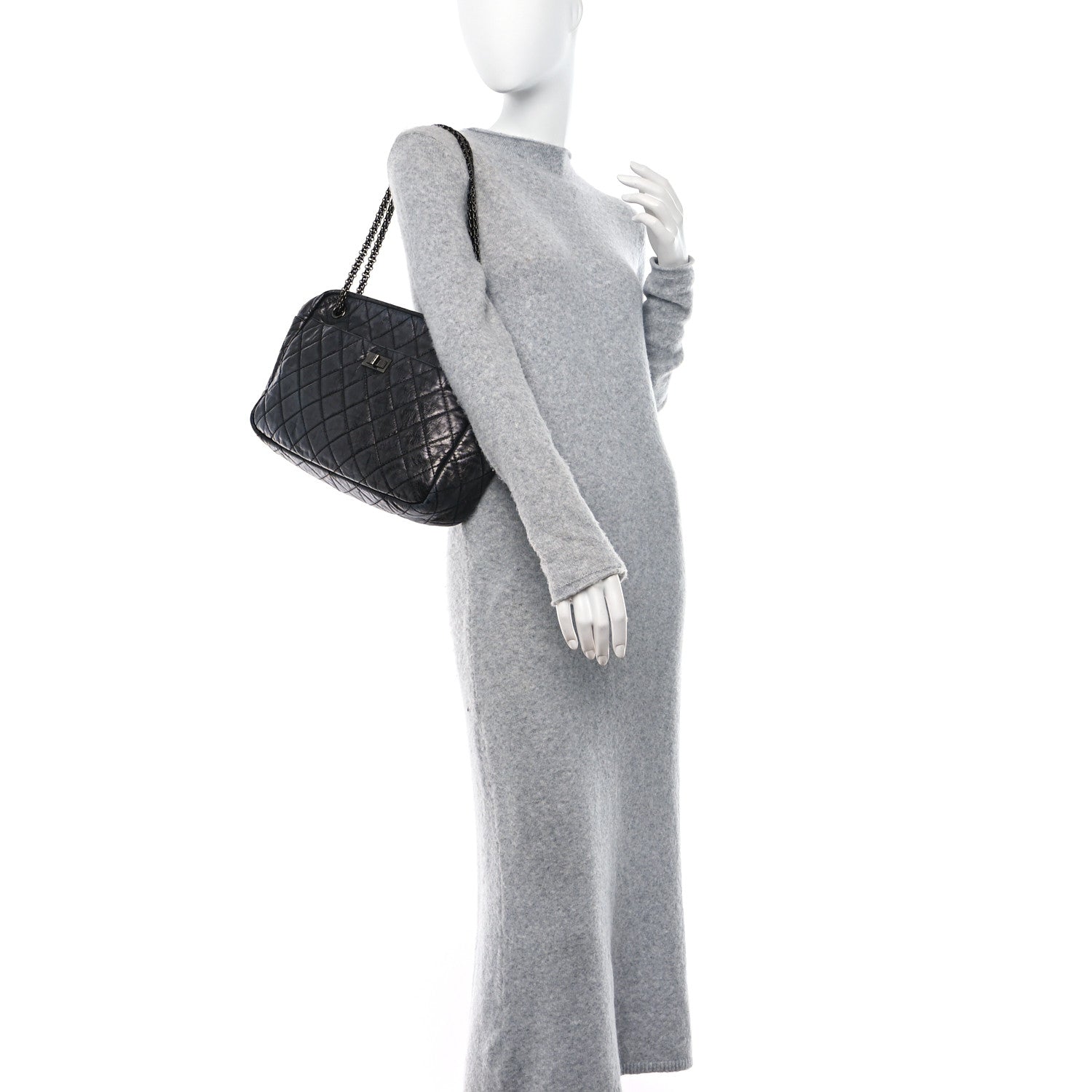 Chanel Metallic Aged Calfskin Quilted Large Reissue Camera Case Black 2 of 13