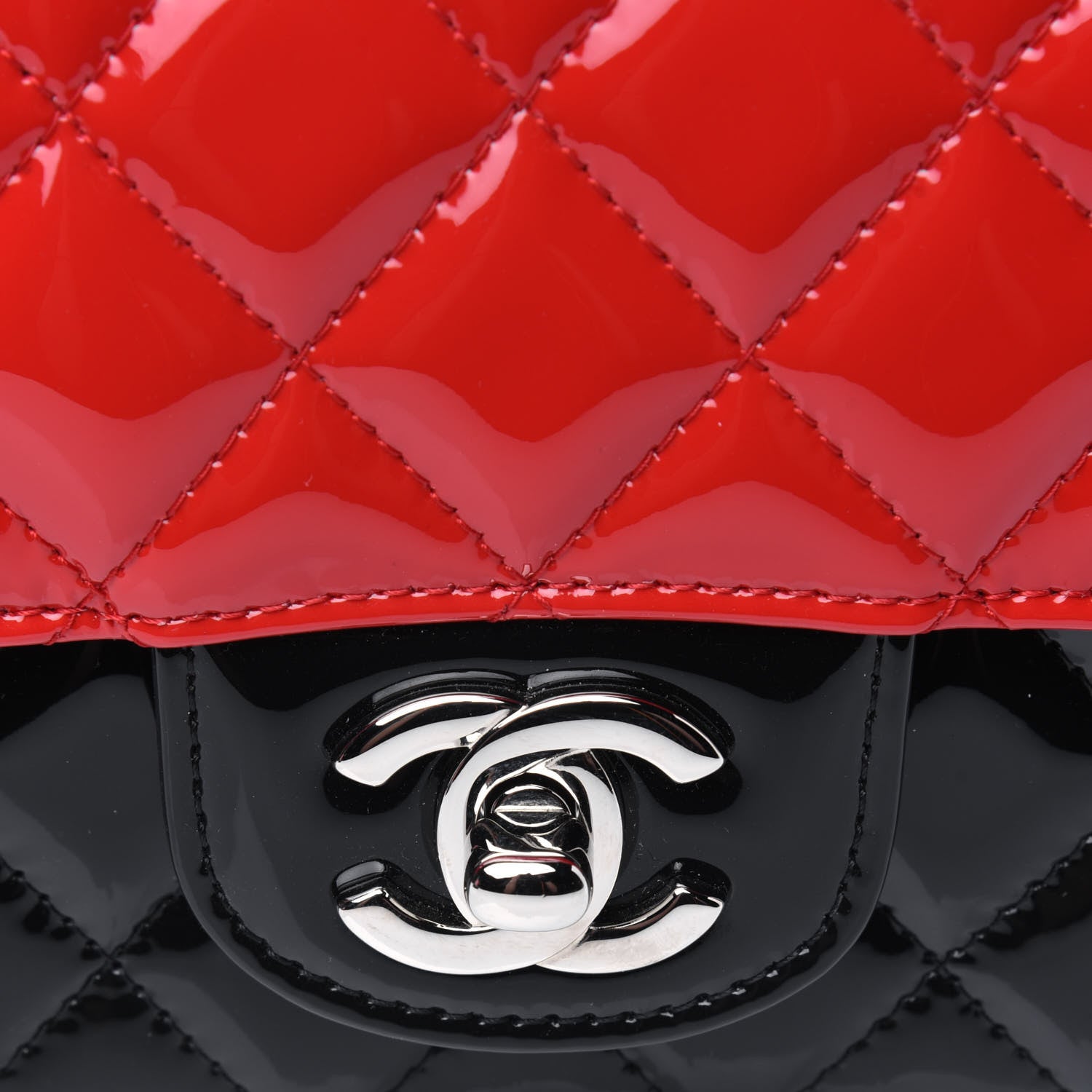 Chanel Patent Calfskin Quilted Bi-Color Mini Rectangular Flap Red Black 21 of 23