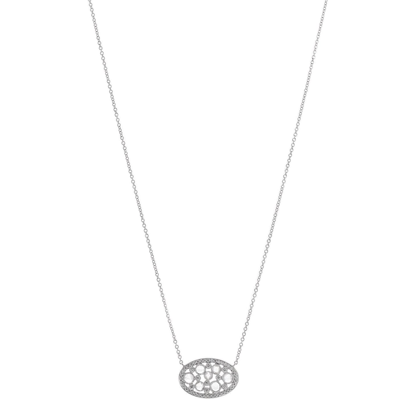 Platinum Diamond Cobblestone Oval Pendant Necklace