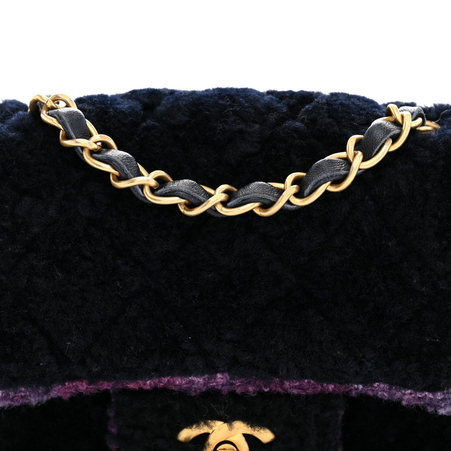Shearling Tweed Quilted Mini Square Flap Bag Purple