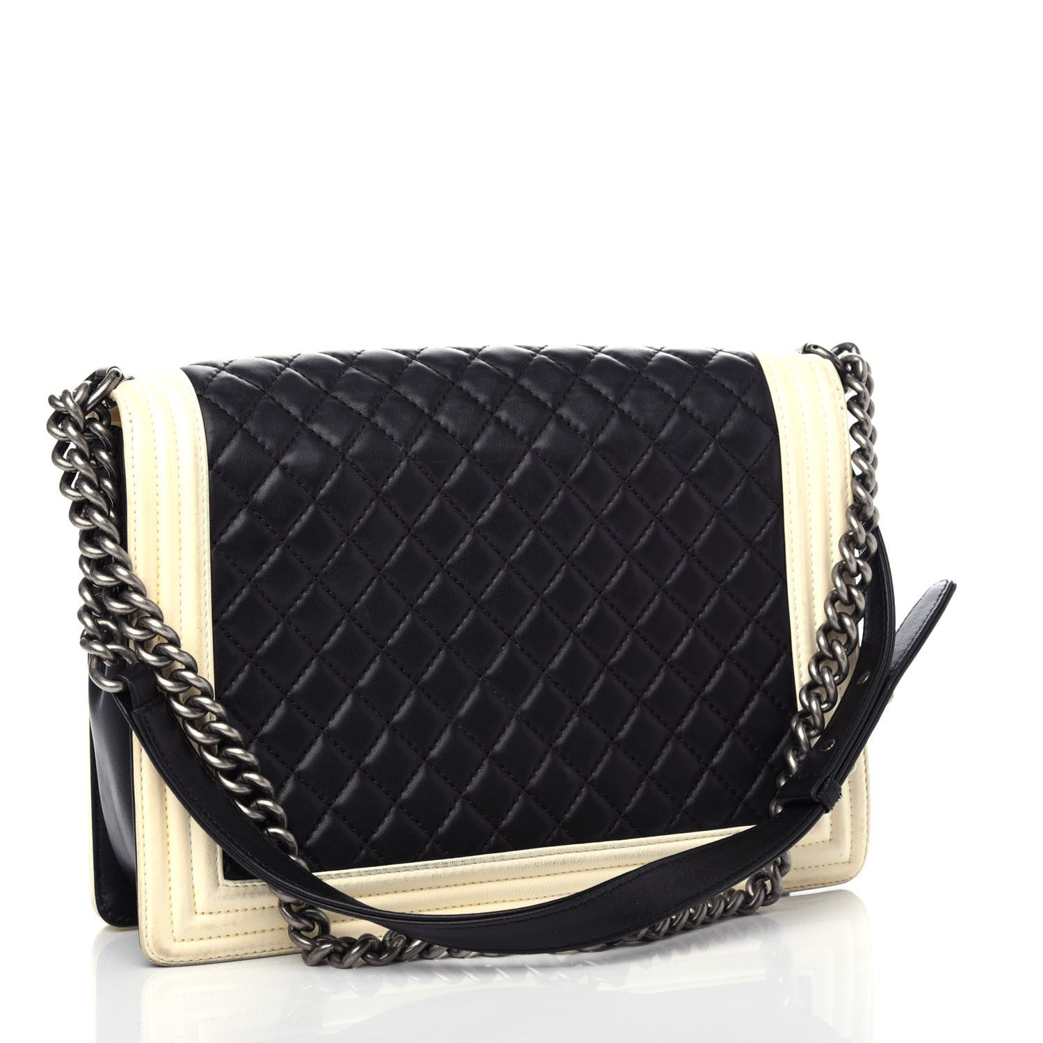 Chanel Lambskin Quilted Large Boy Flap Black White 3 of 11