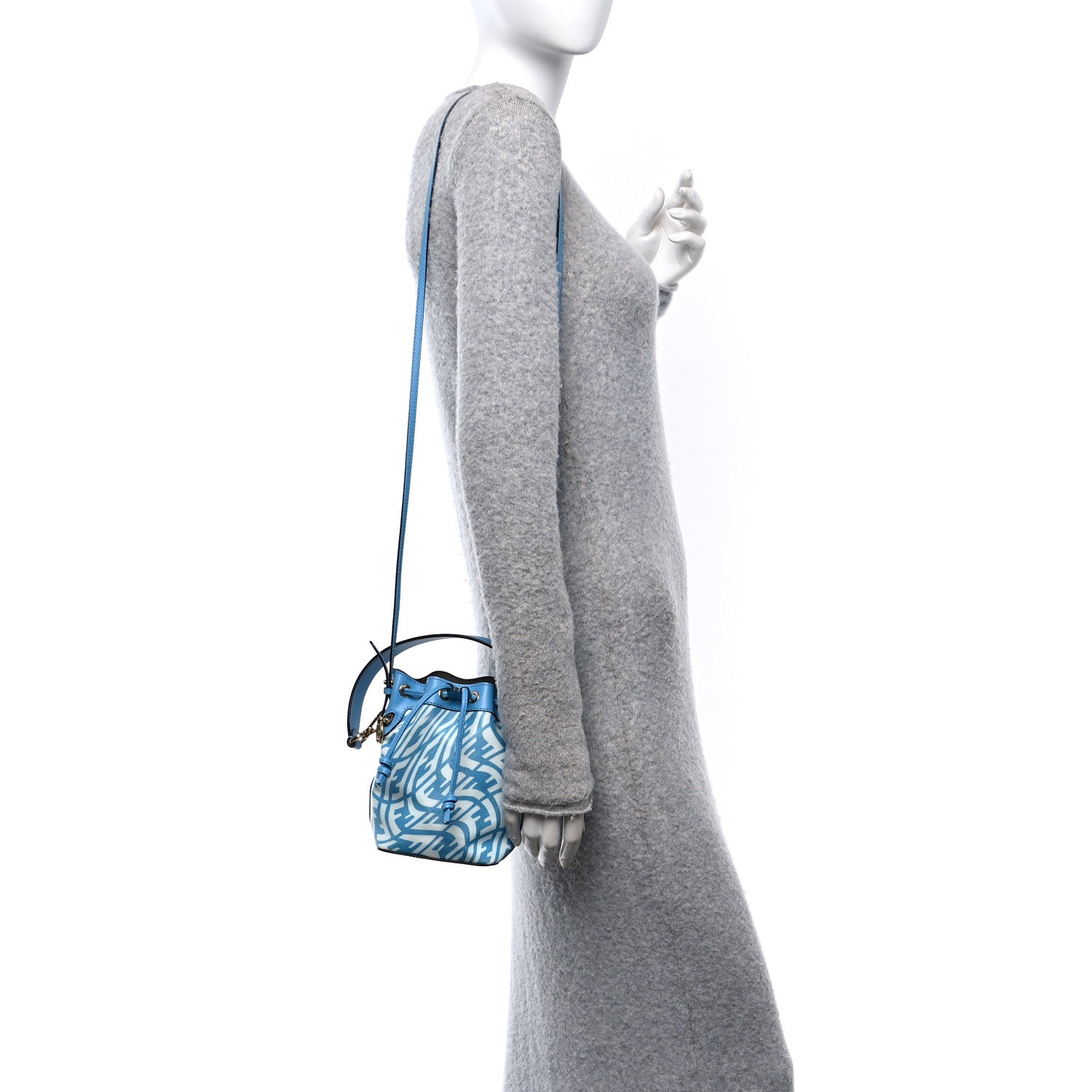 Fendi X SARAH COLEMAN Glazed Canvas Vitello King F is Fendi FF Vertigo Mini Mon Tresor Bucket Bag Cyber Blue White 2 of 11