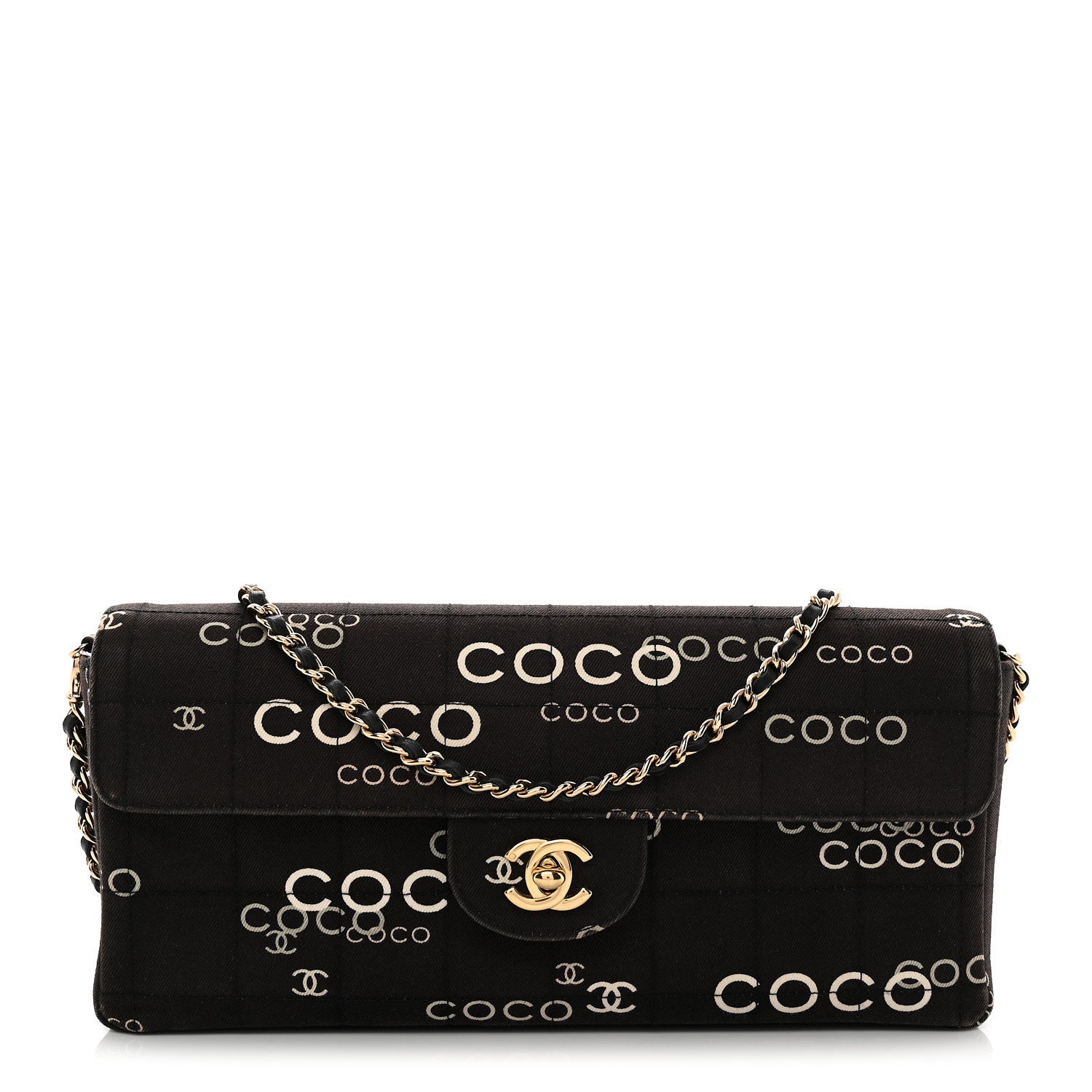 Chanel Canvas Chocolate Bar Quilted Coco East West Flap Brown 1 of 13