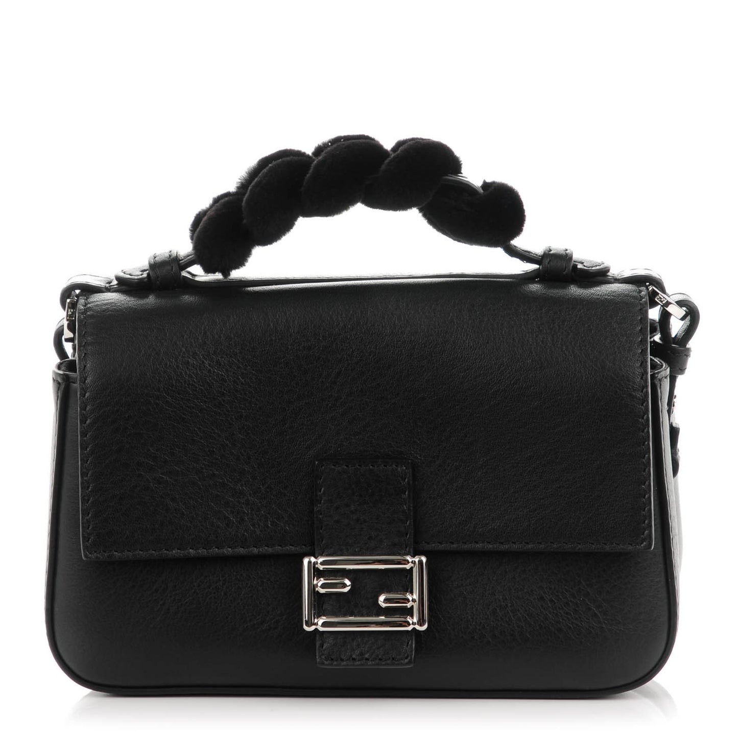 Calfskin Mink Fur Micro Double Baguette Black