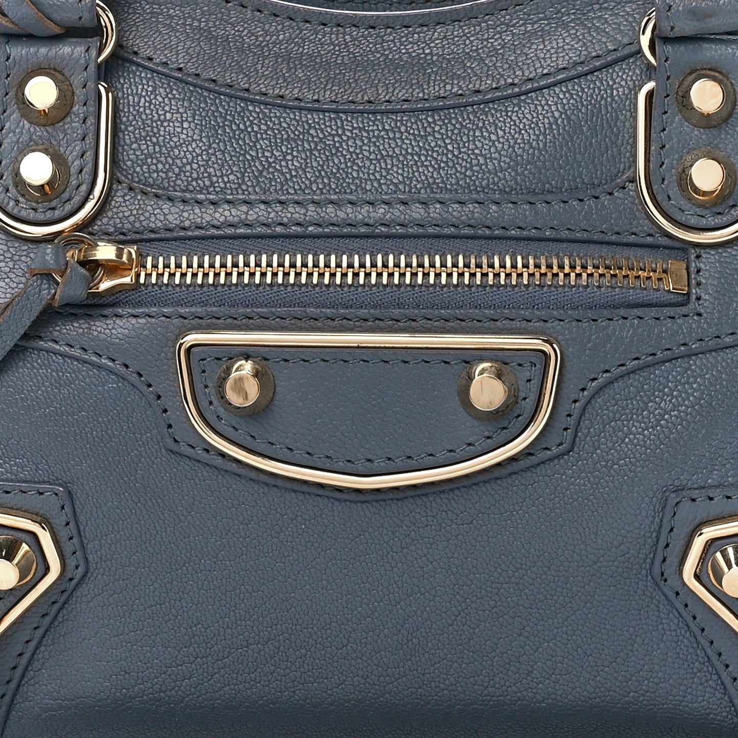 Chevre Gold Metallic Edge Hardware Mini City Bleu Acier