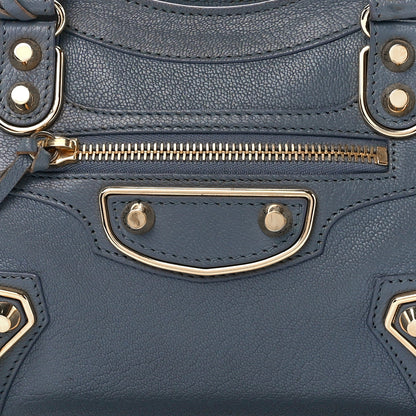 Balenciaga Chevre Gold Metallic Edge Hardware Mini City Bleu Acier 9 of 12