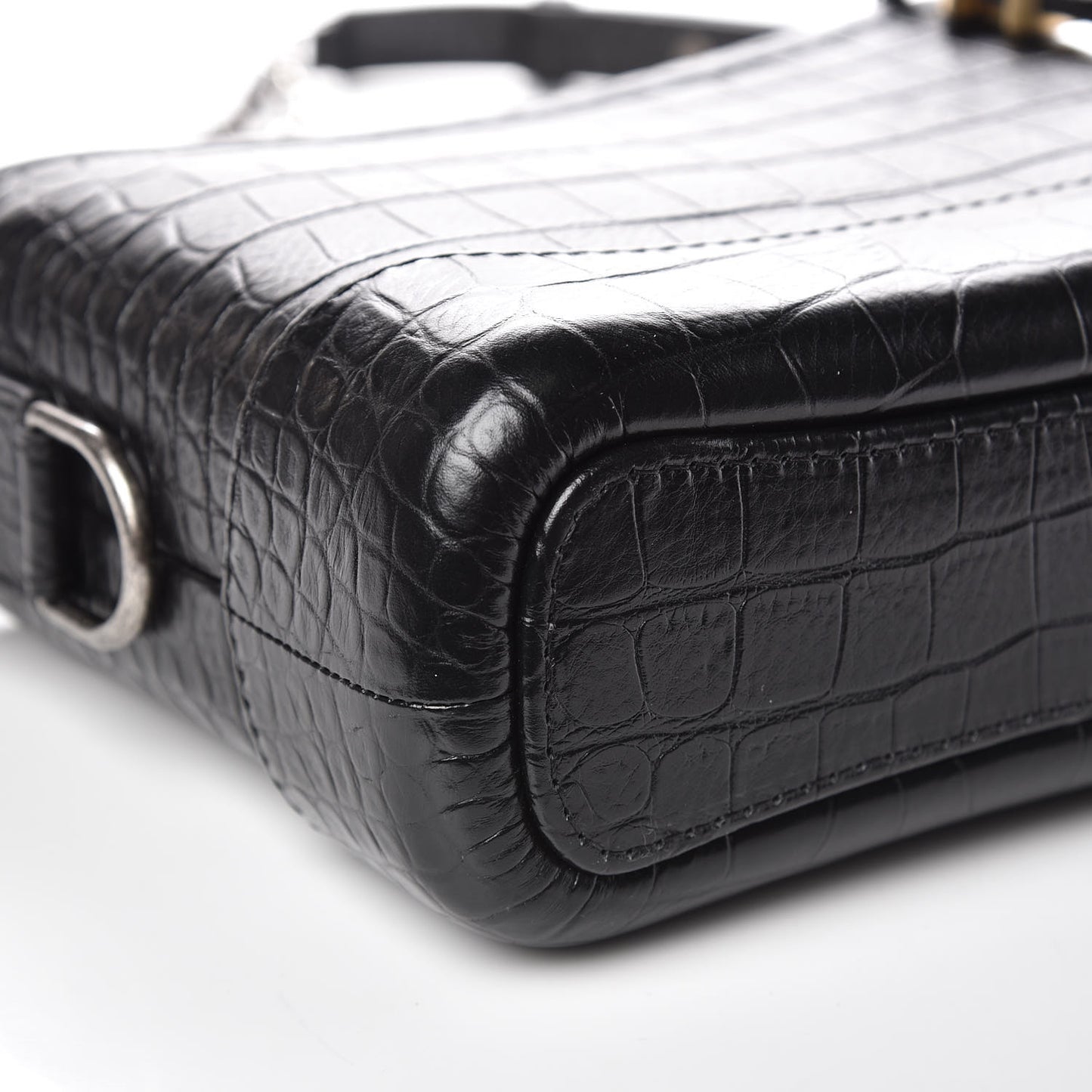 Calfskin Crocodile Embossed Small Gabrielle Cocodile Hobo Black