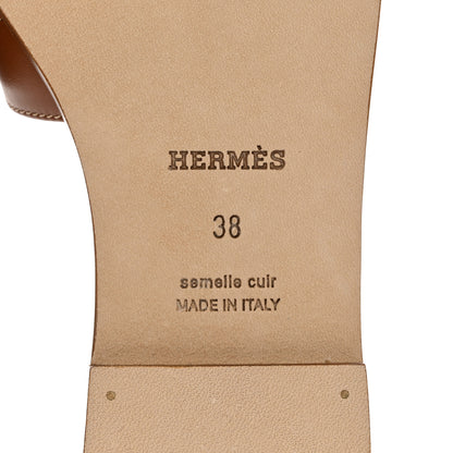 Hermes Box Calfskin Oran Sandals 38 Gold 6 of 9