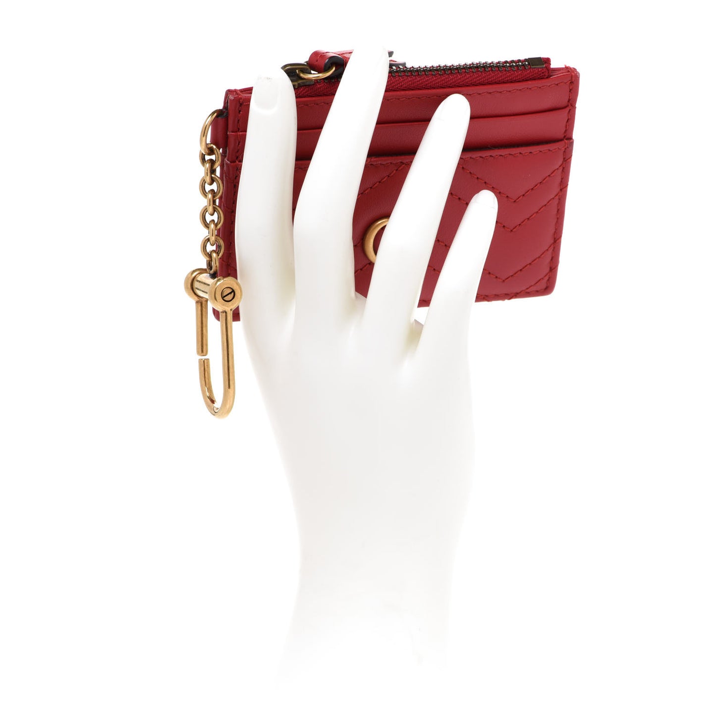 Calfskin Matelasse GG Marmont Key Case Card Holder Hibiscus Red