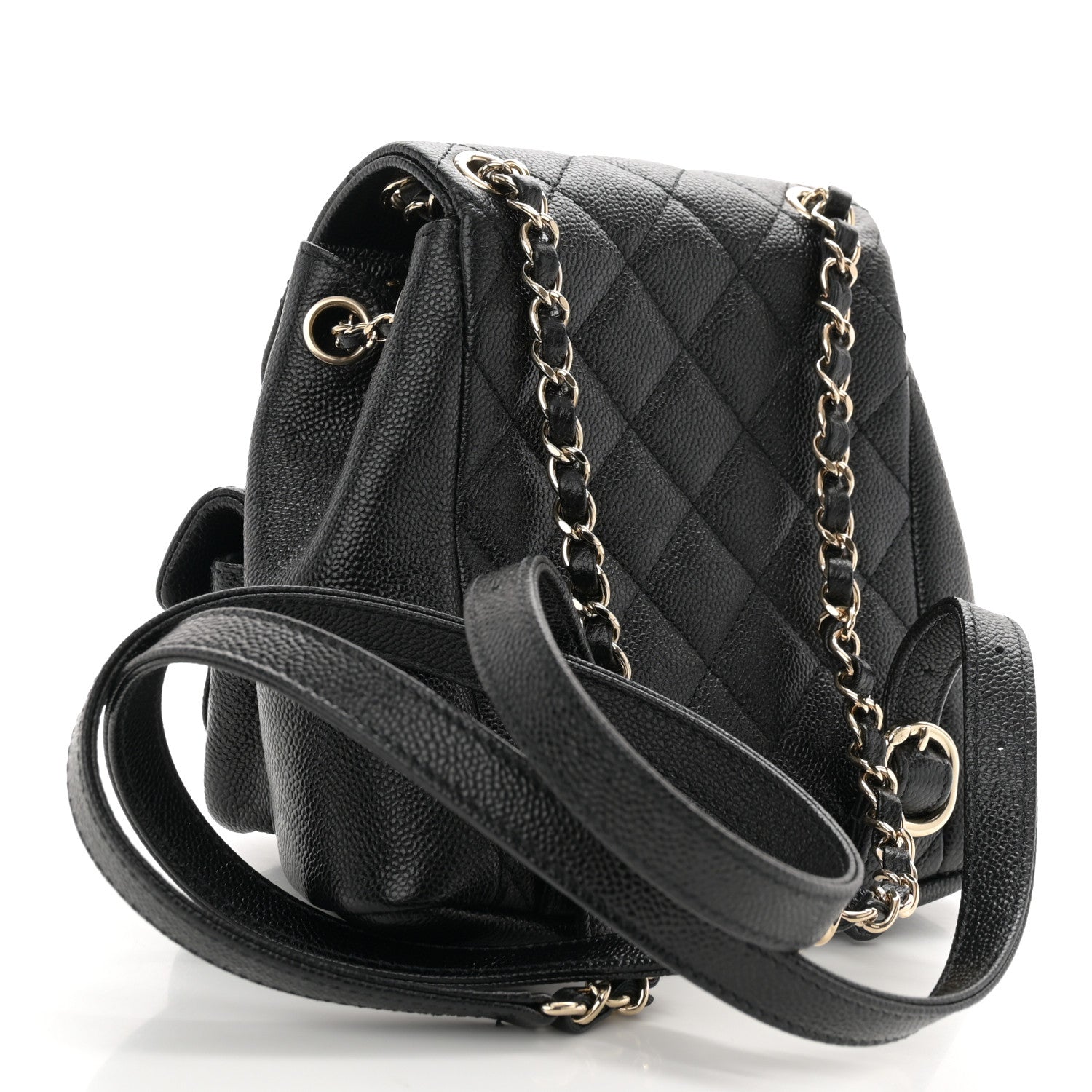 Chanel Shiny Caviar Quilted Small Duma Pockets Drawstring Backpack Black 3 of 10