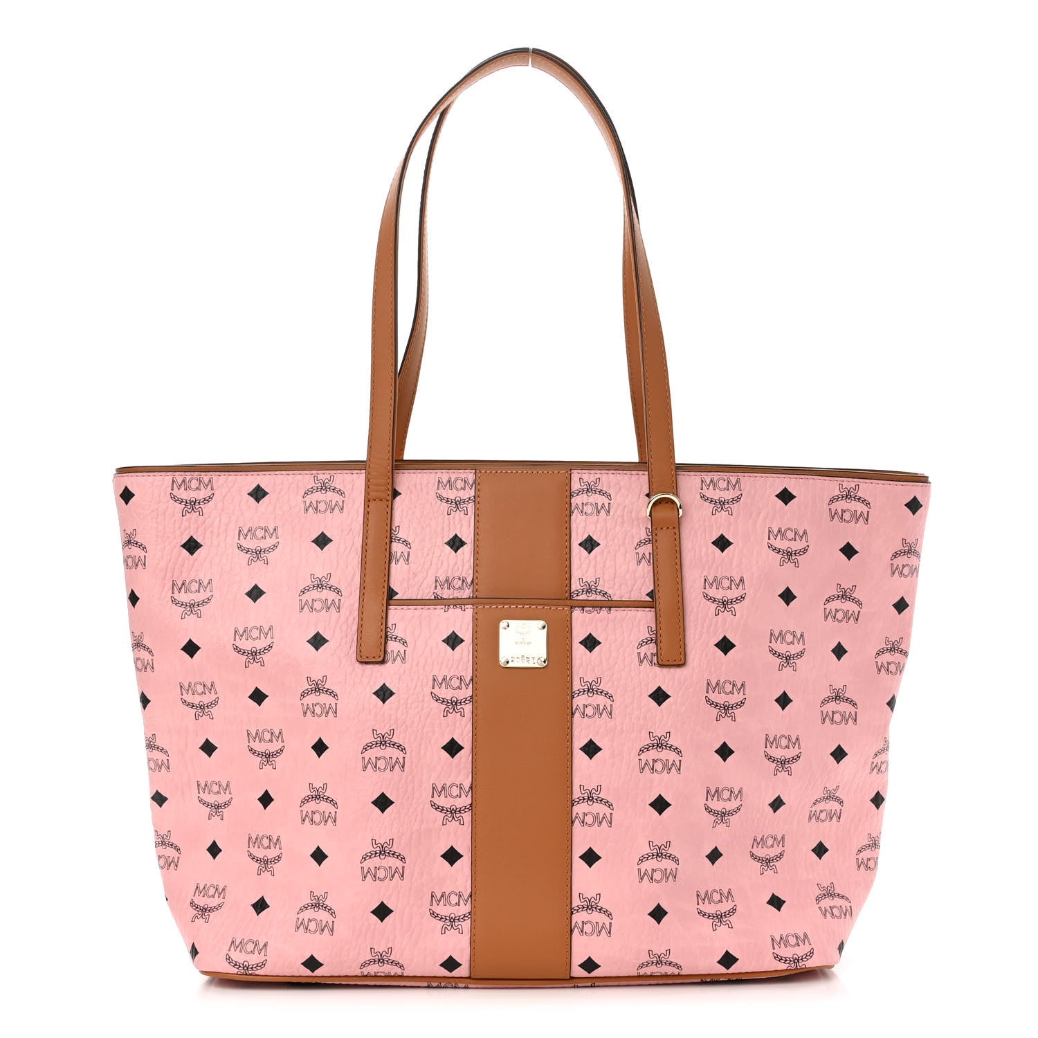 MCM Visetos Medium Anya Zip Top Shopper Tote Soft Pink 1 of 10