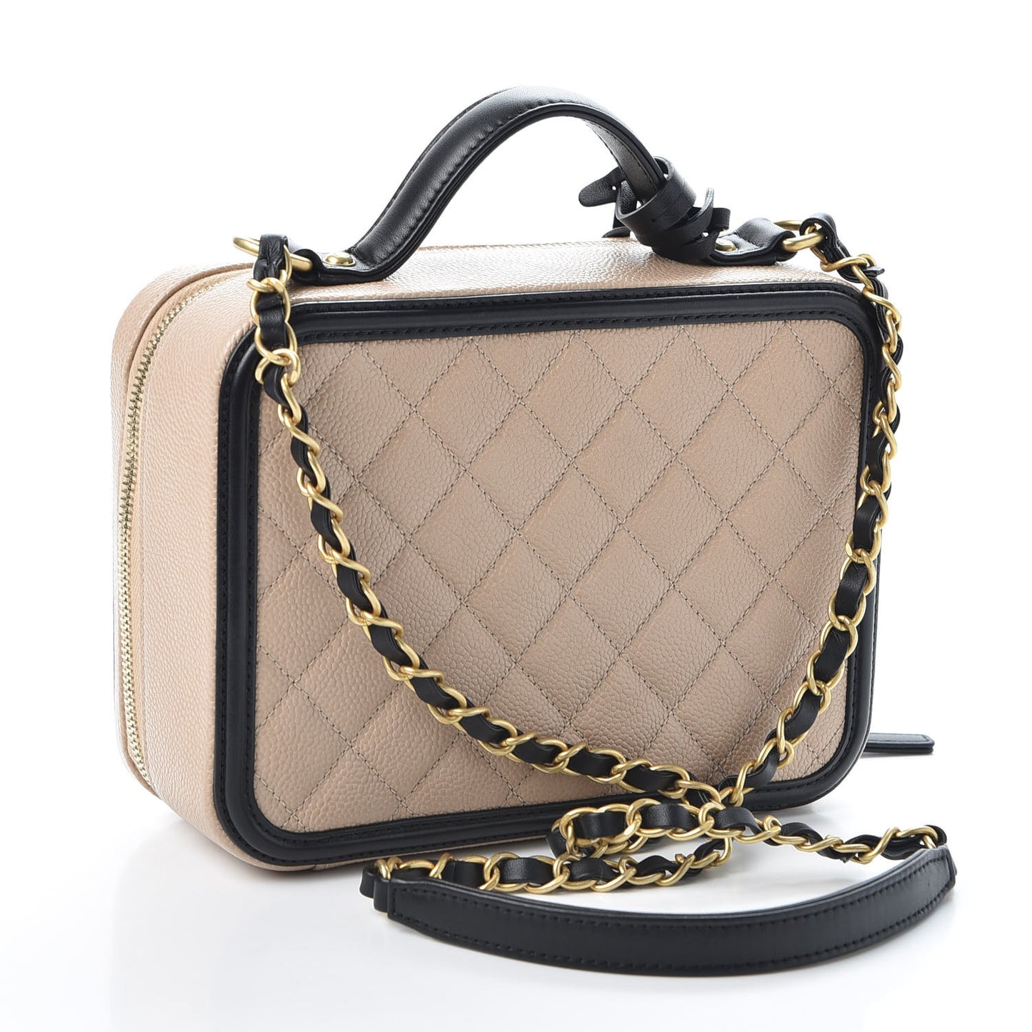 Caviar Quilted Medium CC Filigree Vanity Case Beige Black