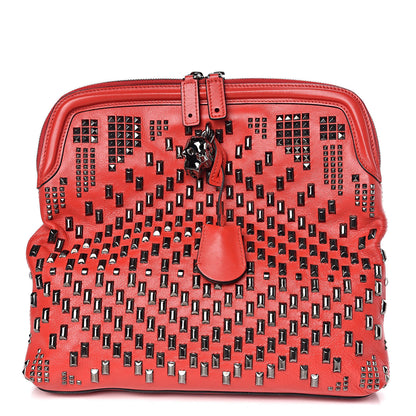 Alexander McQueen Calfskin Studded Padlock Skull Fold Over Clutch Red 3 of 10
