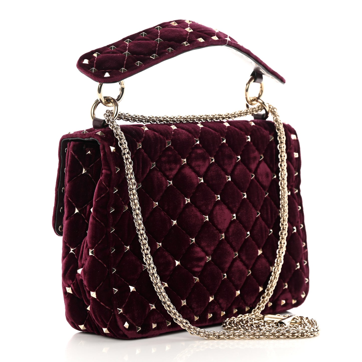 Velvet Medium Rockstud Spike Shoulder Bag Rubino