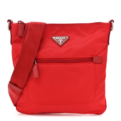 Prada Tessuto Nylon Saffiano Flat Messenger Bag Rosso 1 of 9
