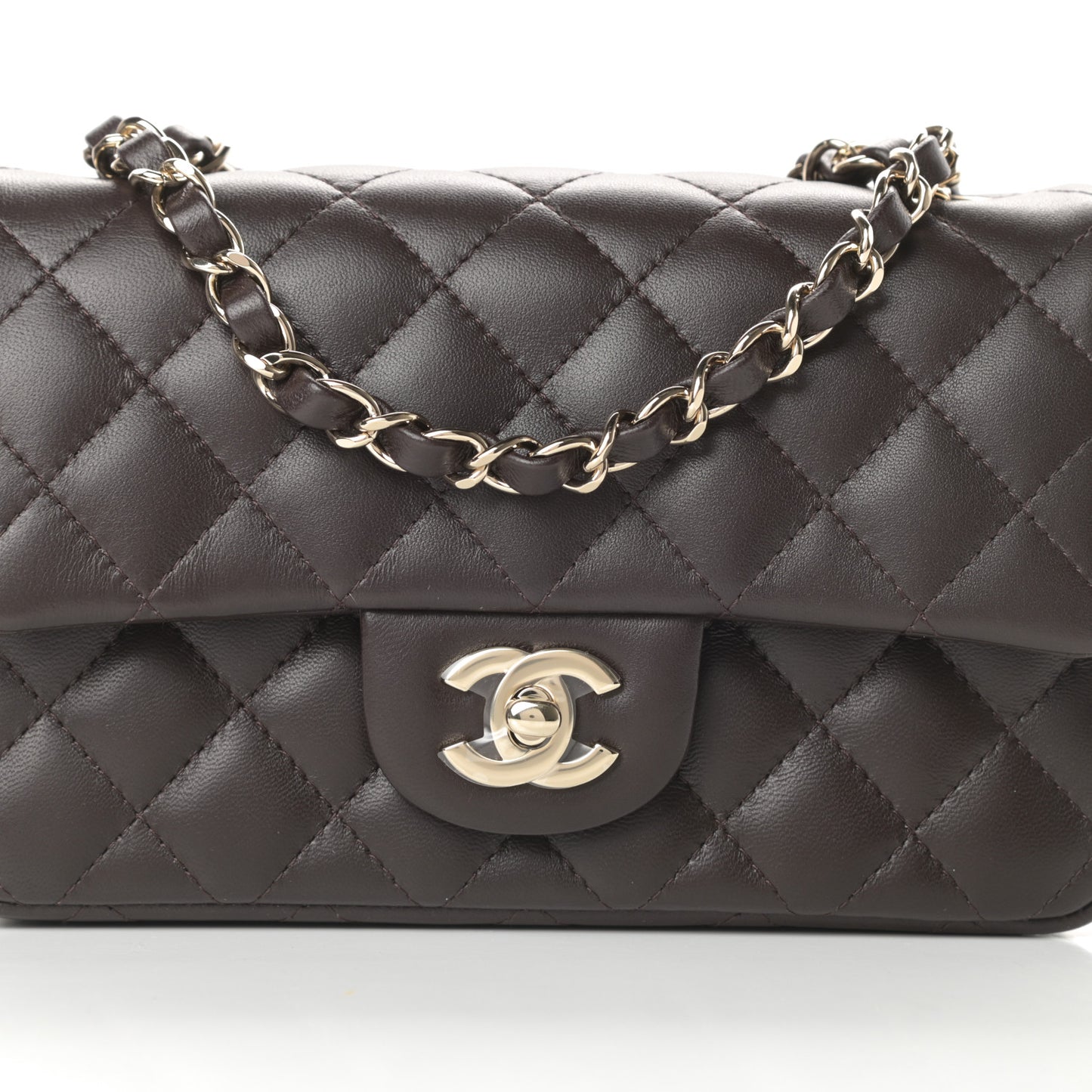 Lambskin Quilted Mini Rectangular Flap Dark Brown