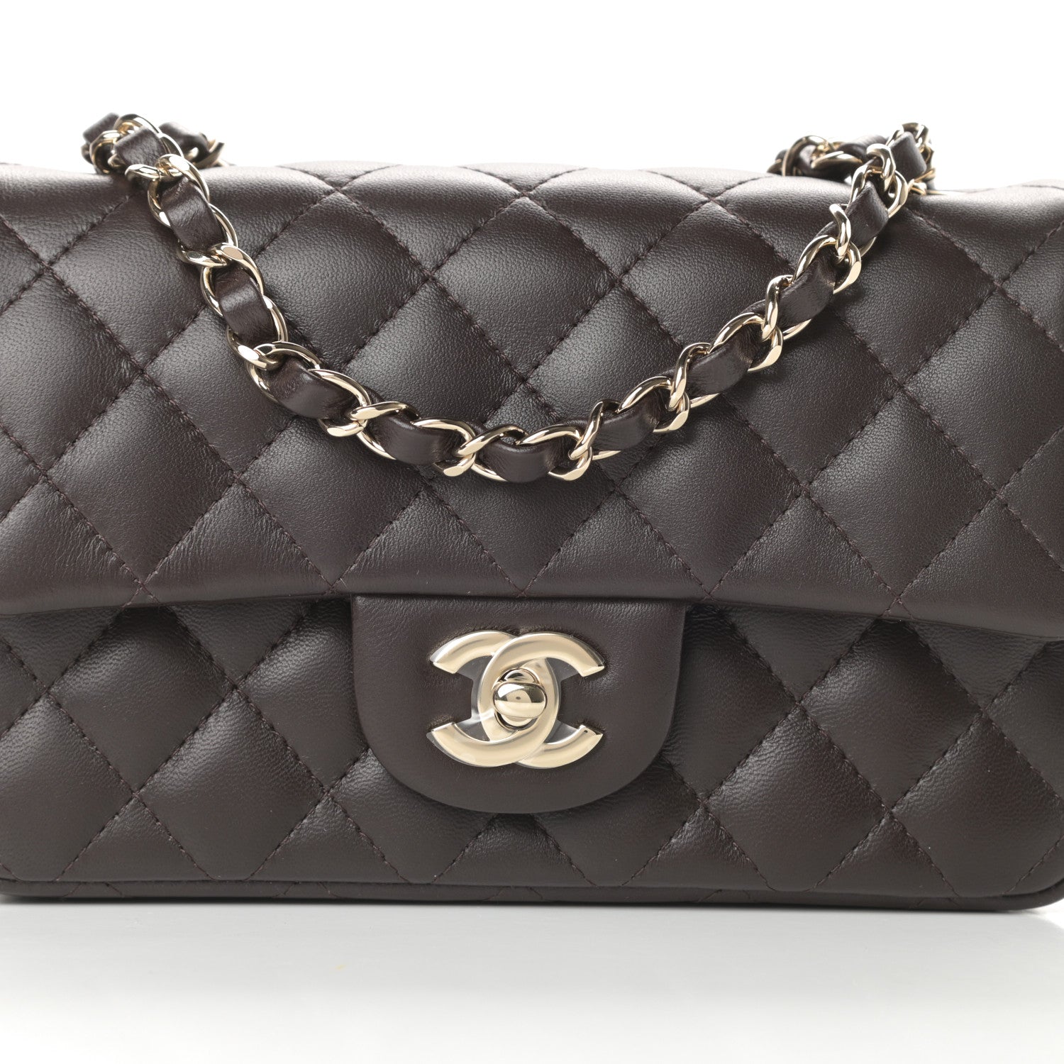 Chanel Lambskin Quilted Mini Rectangular Flap Dark Brown 8 of 12