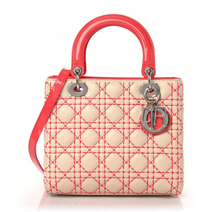 Christian Dior Lambskin Patent Stitched Cannage Medium Lady Dior Beige Coral 1 of 11