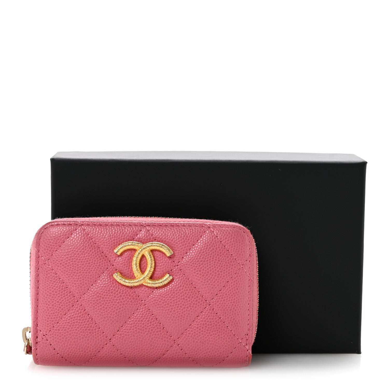 Chanel Caviar Quilted Textured CC Zip Around Coin Purse Pink 10 of 10