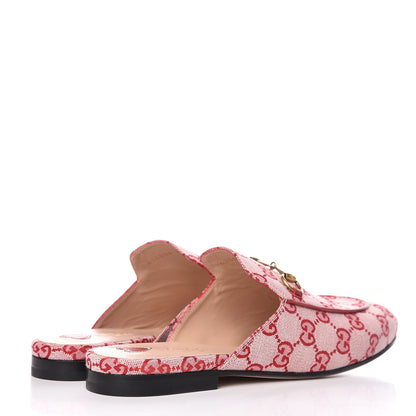Gucci Canvas GG Monogram Horsebit Womens Princetown Slippers 39 Gardenia Hibiscus Red 4 of 9