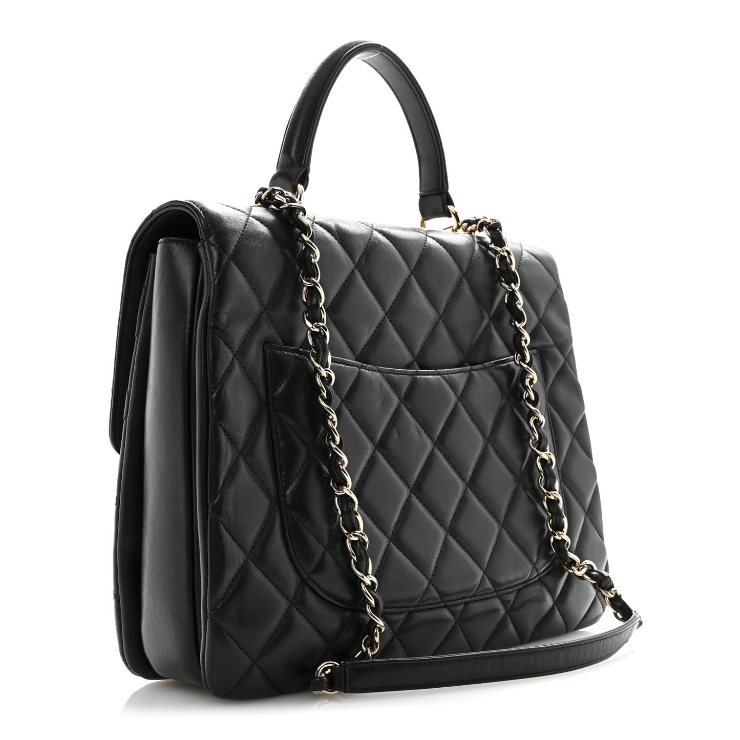 Lambskin Quilted Large Trendy CC Dual Handle Flap Bag Black