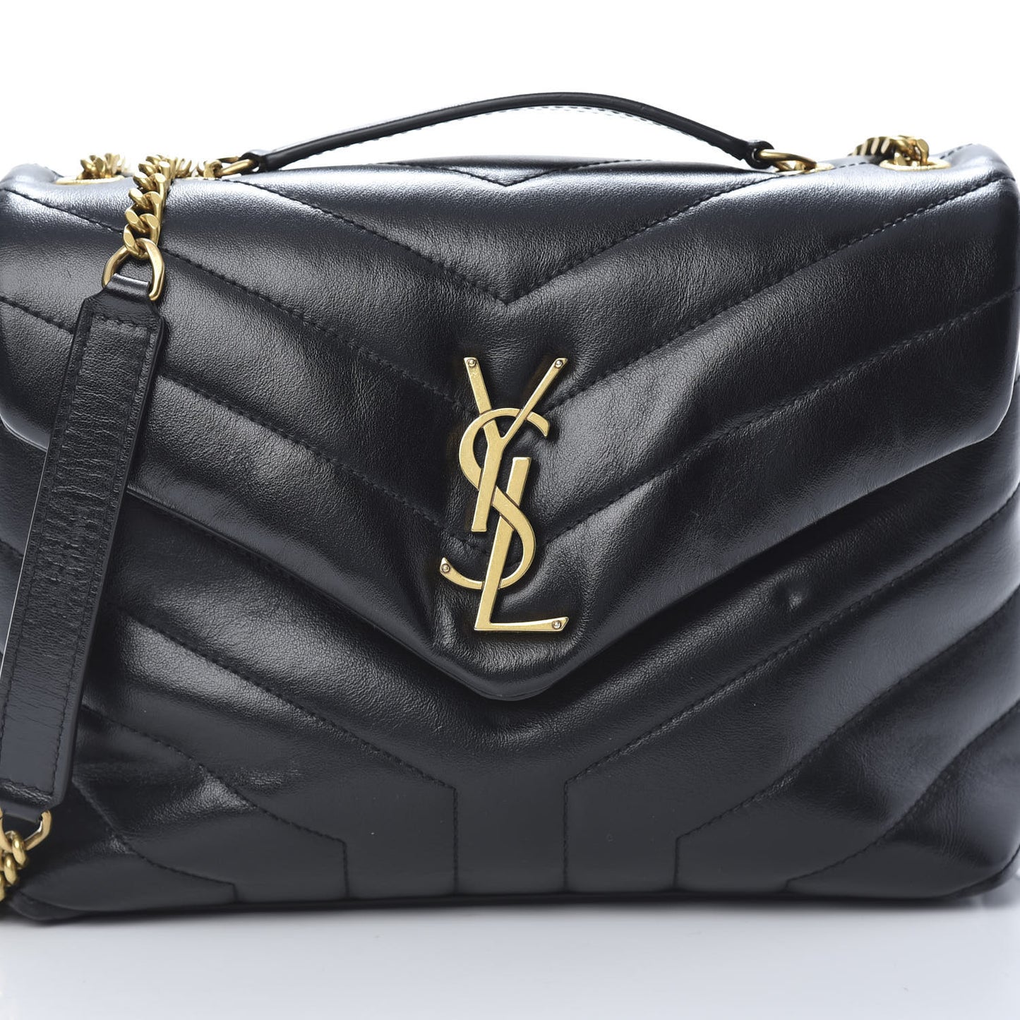 Calfskin Y Quilted Monogram Small Loulou Chain Satchel Black
