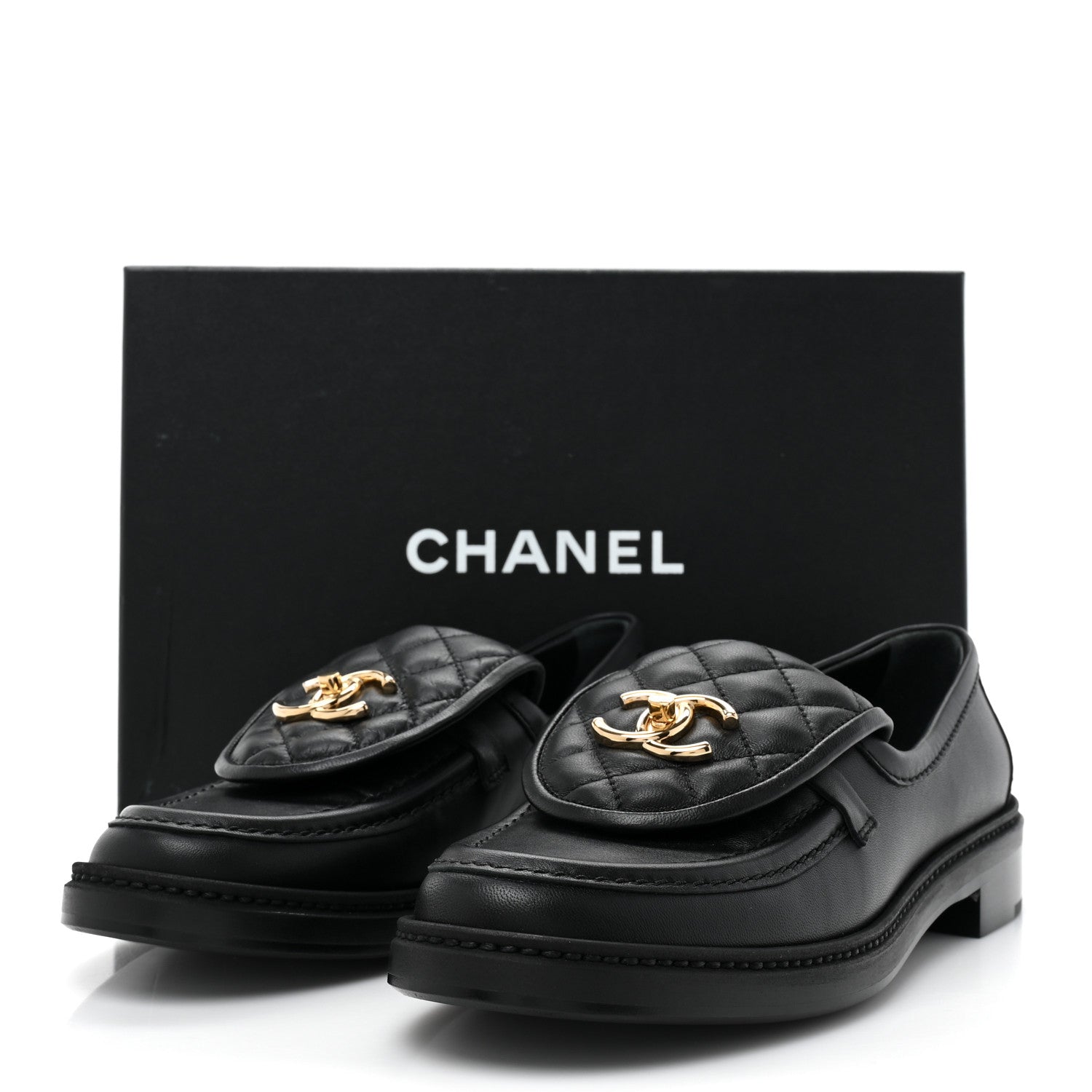 Chanel Lambskin Quilted CC Turnlock Loafers 37.5 Black 9 of 9