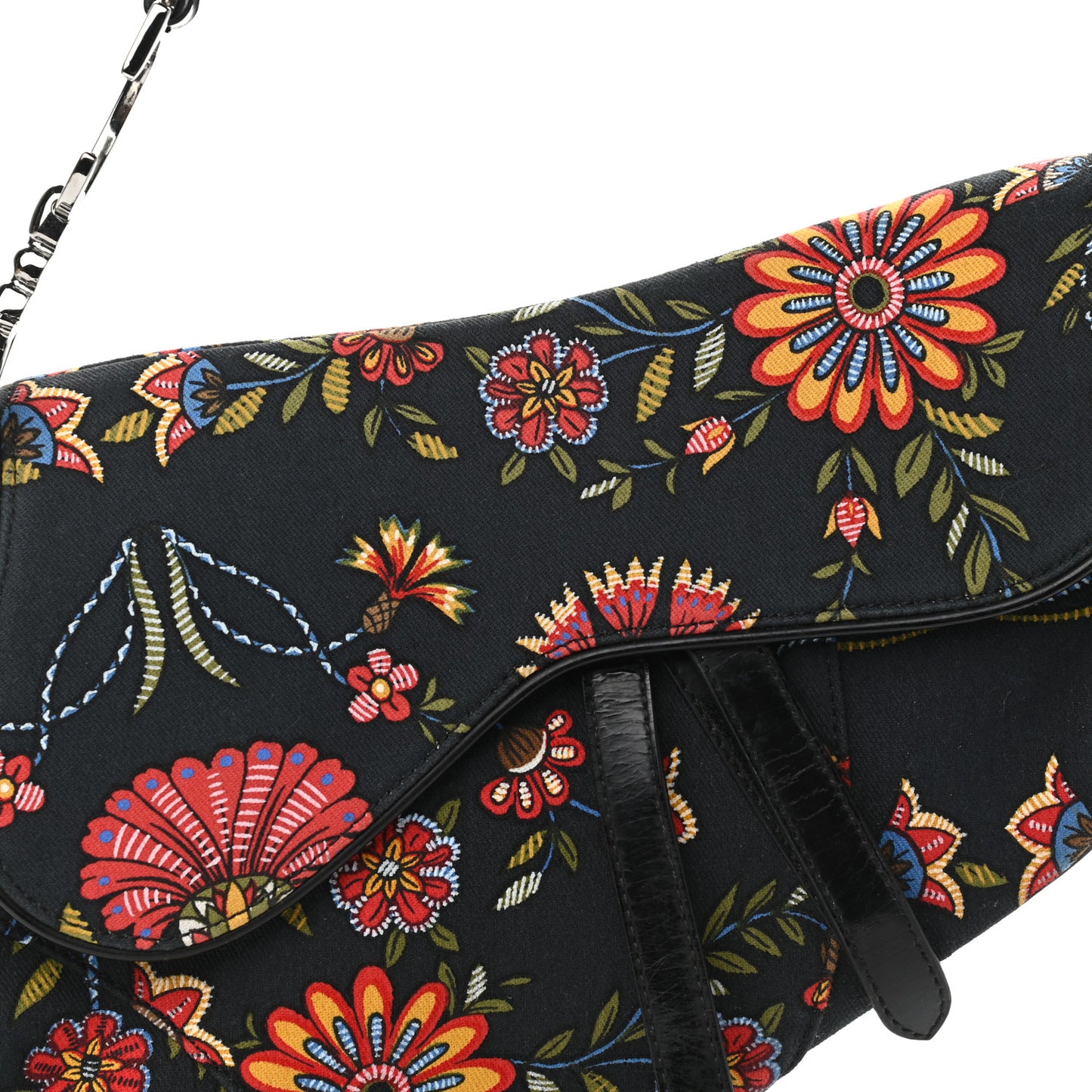 Canvas Floral Saddle Bag Black
