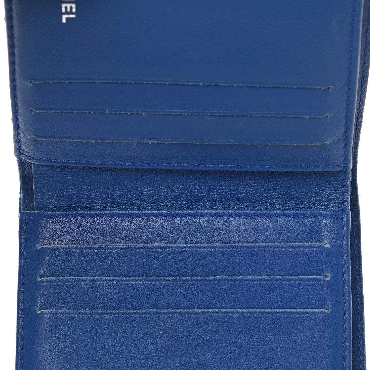 Patent Quilted Compact French Flap Wallet Blue