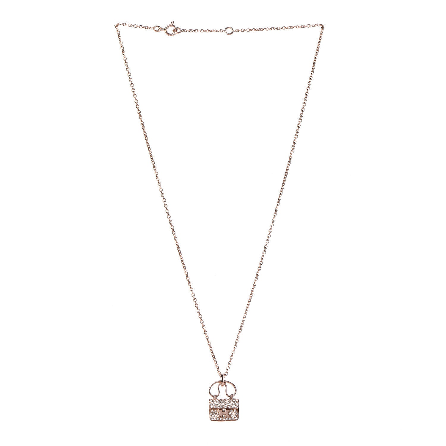 Hermes 18K Rose Gold Diamond Constance Amulette Pendant Necklace 3 of 7