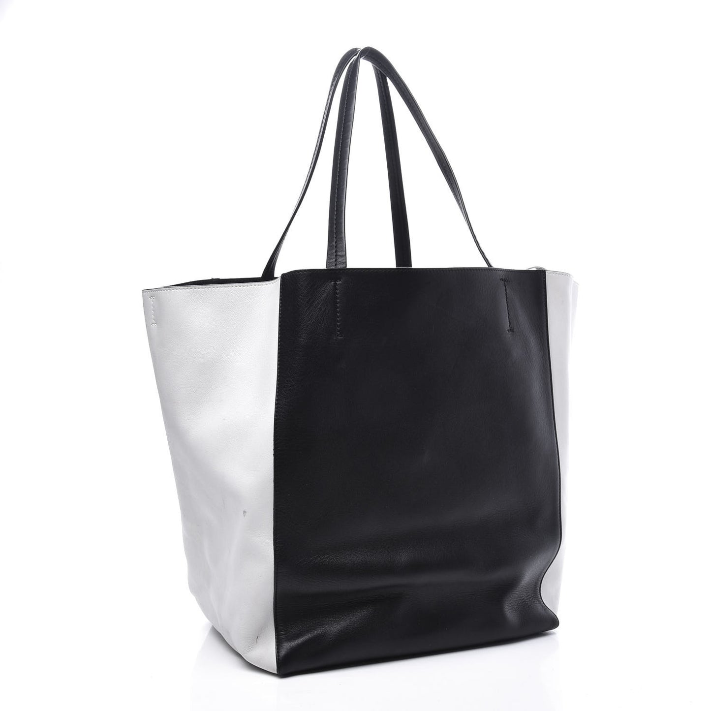 Grained Calfskin Medium Horizontal Cabas Phantom Black White