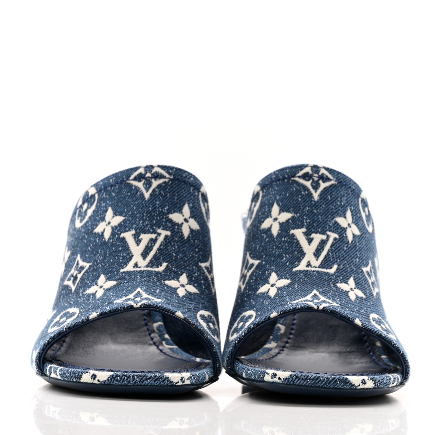 Denim Monogram Silhouette Mules 39 Navy Blue