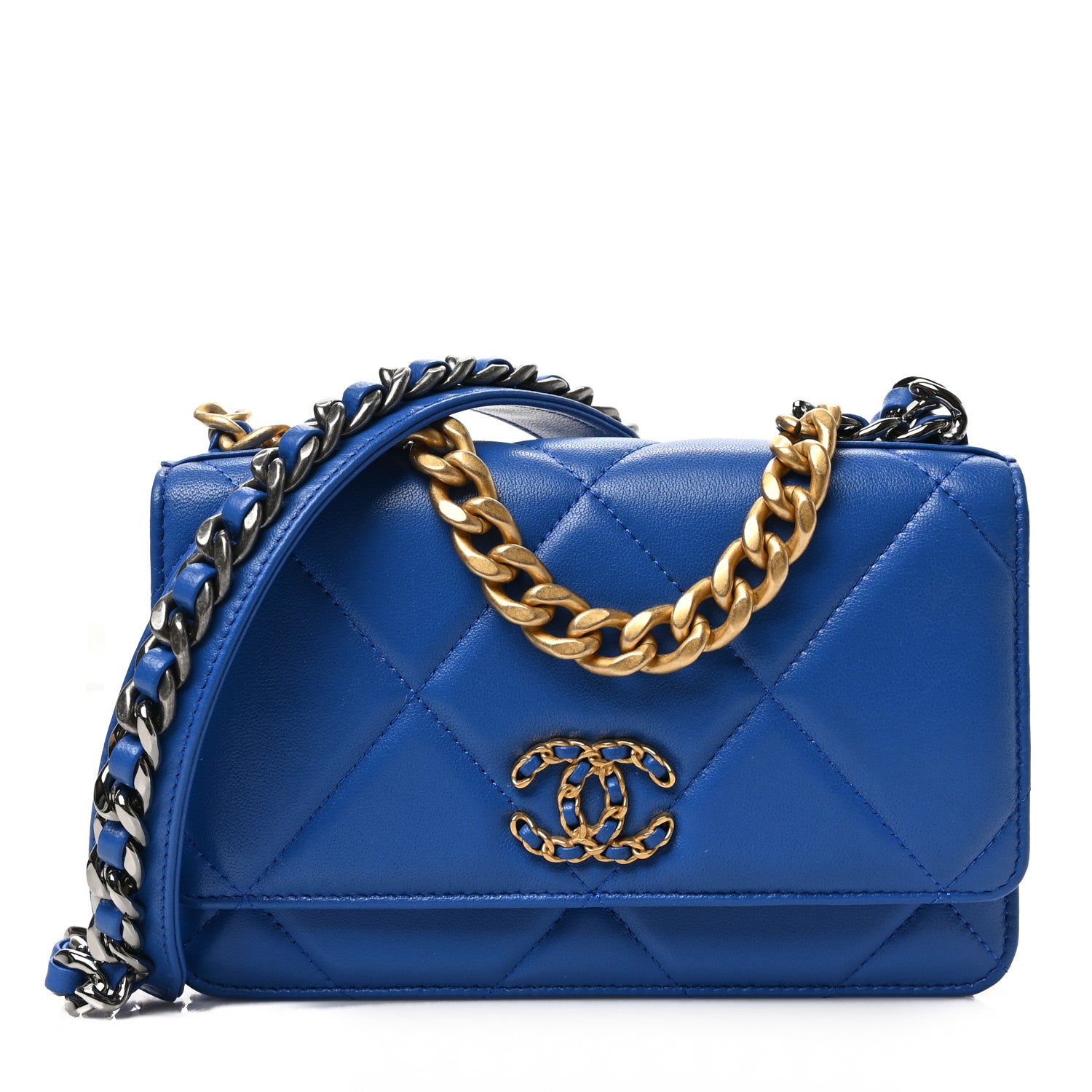 Chanel Lambskin Quilted Chanel 19 Wallet On Chain WOC Blue 1 of 5